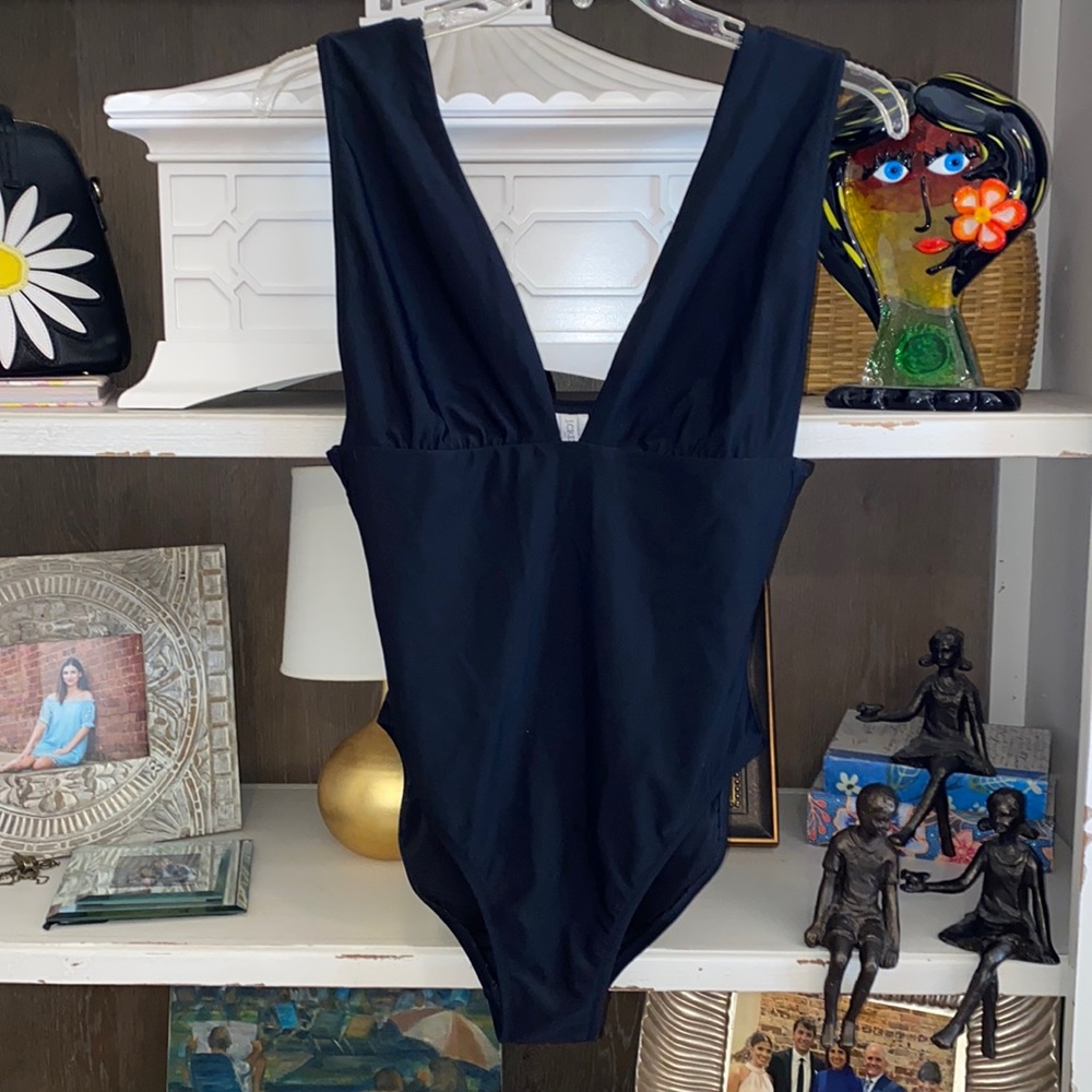 J. Crew factory black one piece swimsuit plunge L Large - Picture 3 of 7